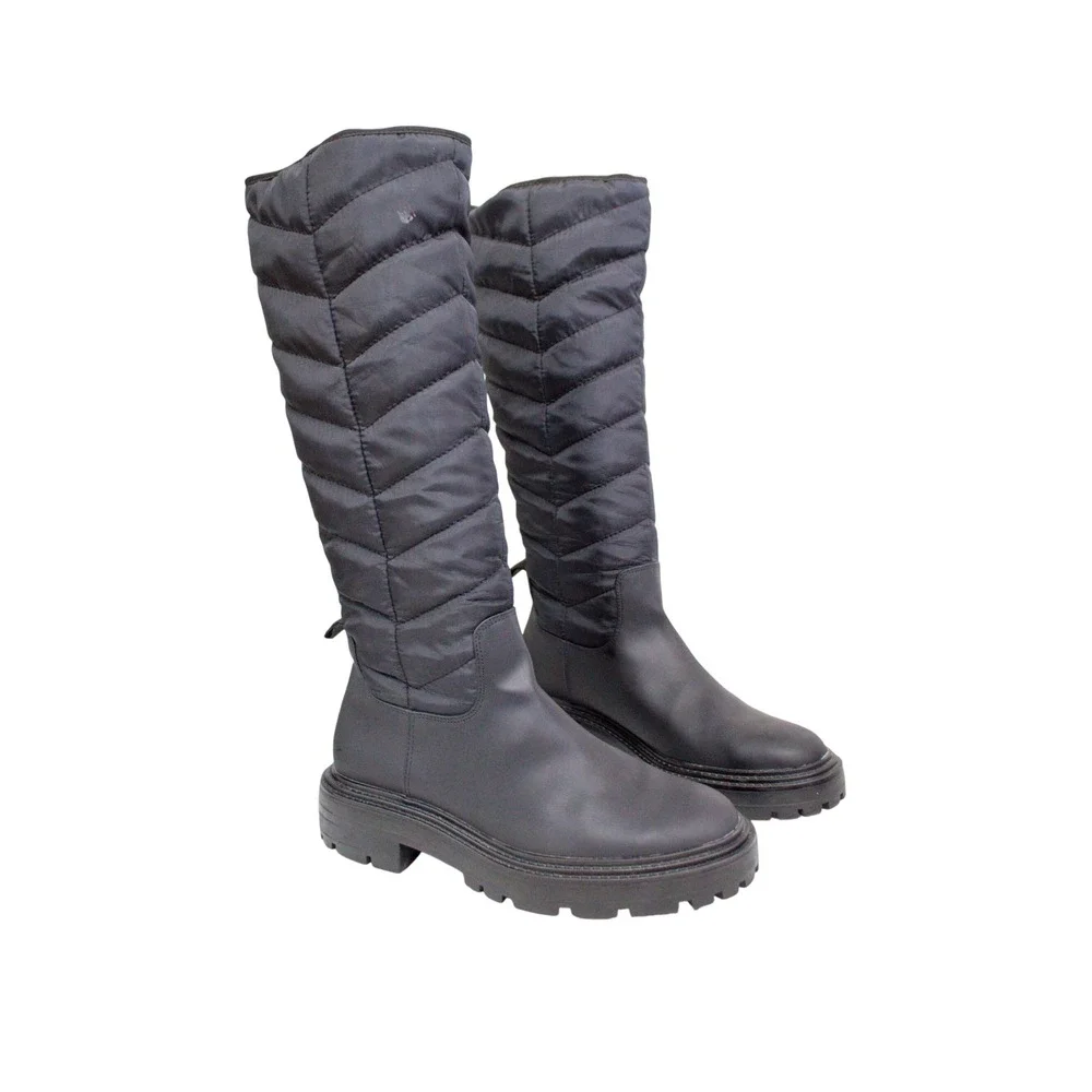 Zara Boots | Zara Tall Black Quilted Chevron Boots, Lug Sole 40 EU / 39 US